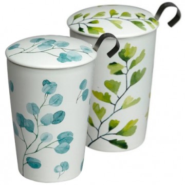 Taza Porcelana Verde para Infusiones o Té (0.35 L), Filtro y Tapa