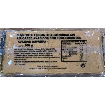 información nutricional del turrón blanco sin azúcar de la marca El Abuelo